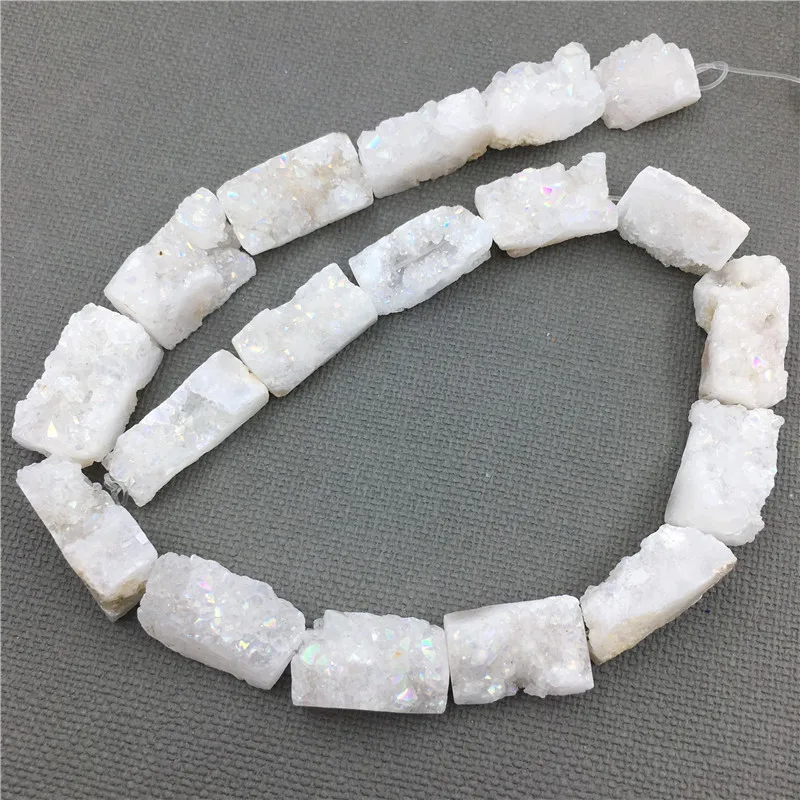 MY1273 White Druzy Quartz Crystal Beads,Rectangle Raw Drusy Geode Beads For Jewelry 10-12x10-25mm 15.5 strand (1)