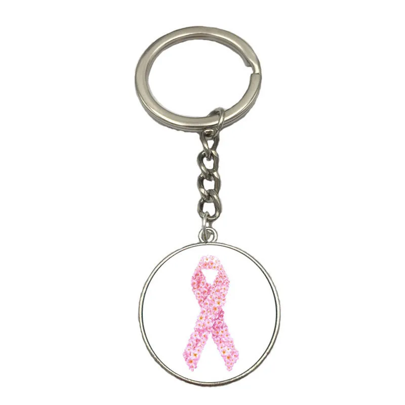 Breast Cancer Awareness Ribbon Time Gem Key Chain Pink Ribbon Key Ring
