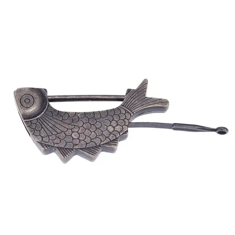 

118x59x15mm Vintage Retro Fish Head Lock with Key for Cabinet Door Jewelry Box Decoration Lock Tools