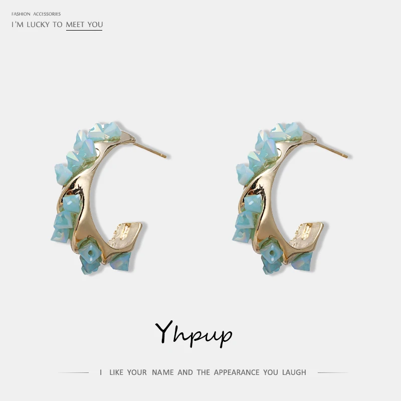 Yhpup Мода корейский бренд медь изысканные серьги-гвоздики кристалл 16 K