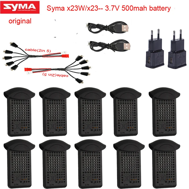

10pcs Syma X23 / X23w drone original battery RC Quadcopter Spare Parts Accessories 3.7V 500mAh Battery and Charger 5-1 Cable