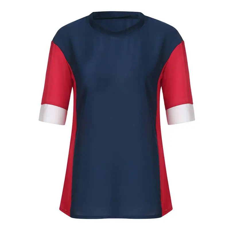 Summer Women Loose Color Block Blouse Short Sleeve Casual Tee Fashion Women Girls Clothes Camisetas Mujer 35DE25 (10)
