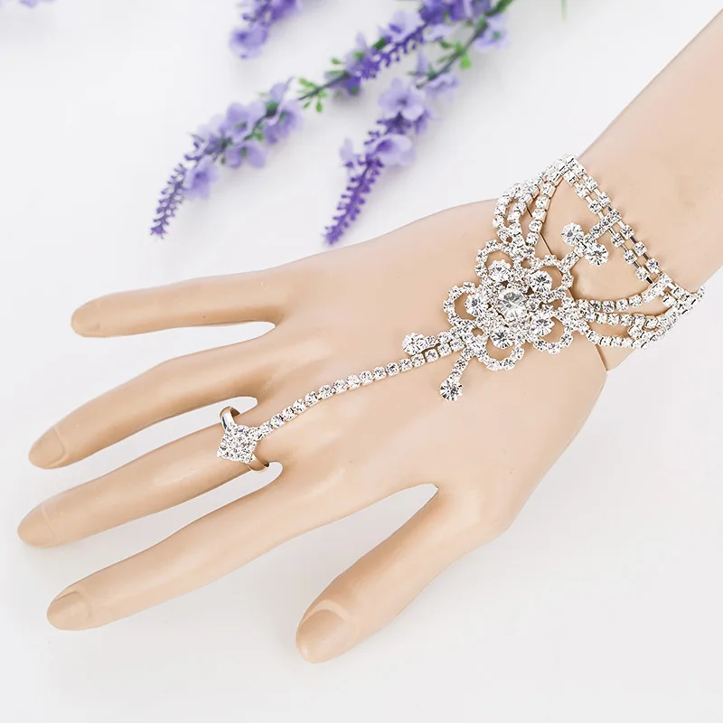 Новое поступление новые женские Ювелирные наборы Sapphirejewelry Свадебный пышный браслет со стразами Прикрепленный с кольцом