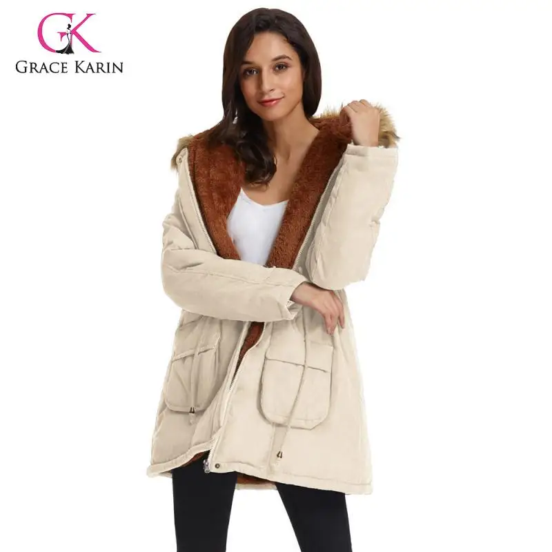 low cost  Grace Karin Women's Winter Jacket Thermal Thicken Fleece Lined Coat Outerwear Military Hooded Pocke