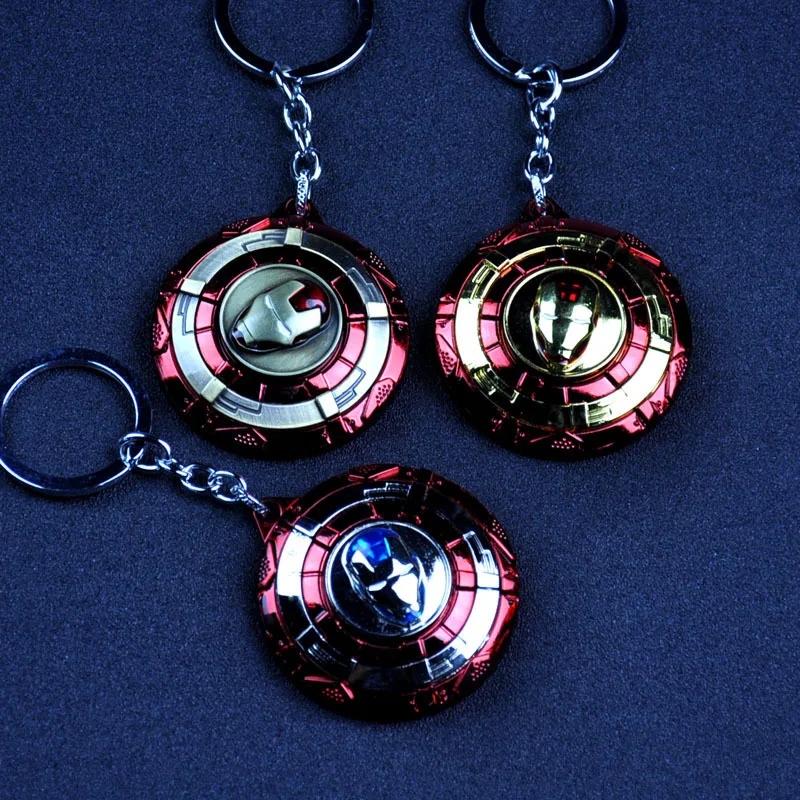 

Super Hero The Avengers Iron Man Mask Keychain Superhero Rotatable Round 3 Colors Key Chain Ring for Boyfriend Gift