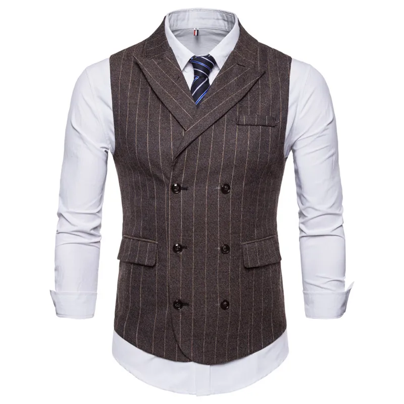 Riinr 2019 Autumn and Winter New Retro Wind Collar Collar Striped Men's Casual Double-Breasted Vest Suit Vest Men Jacket Plus 