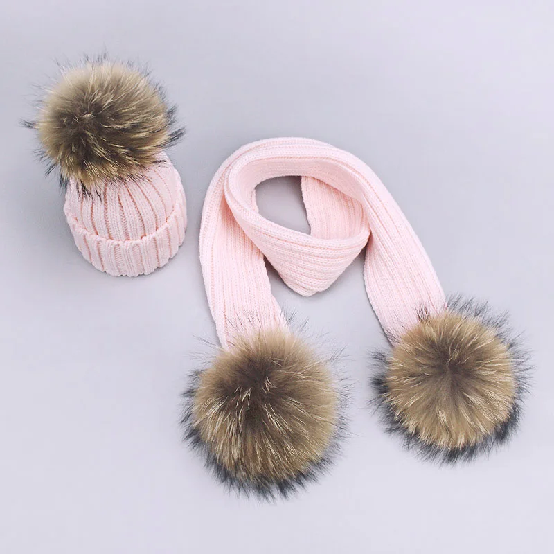 Pink Зимние шапки, шарф для женщин, толстые хлопковые зимние теплые лыжные вязаные шапки, набор аксессуаров для женщин, Шапка-бини, шарф, комплект из 2 предметов - Цвет: Pink