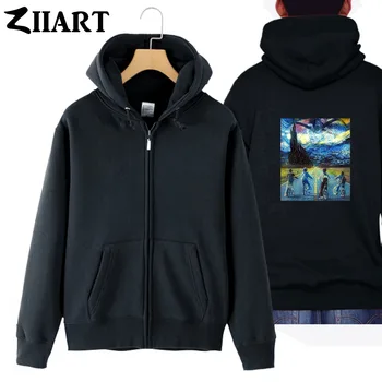 

vincent van gogh starry night stranger things demogorgon Eleven Nancy Mike Dustin girl woman full zip hooded Coats Jackets