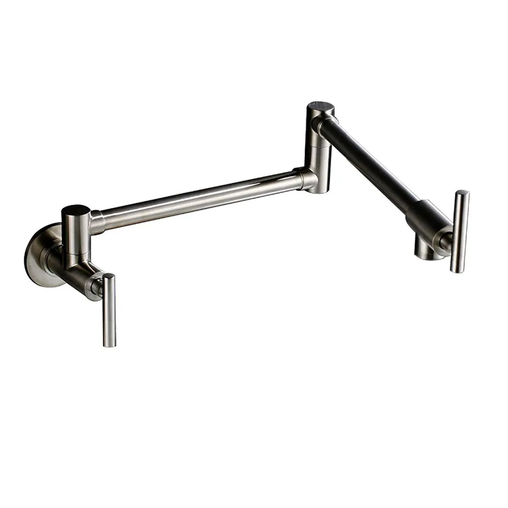 Pot Filler Double Joint Spout Folding Stretchable Swing Arm Wall Brass Kitchen Faucet Single Hole Two Handle Kitchen Sink Faucet