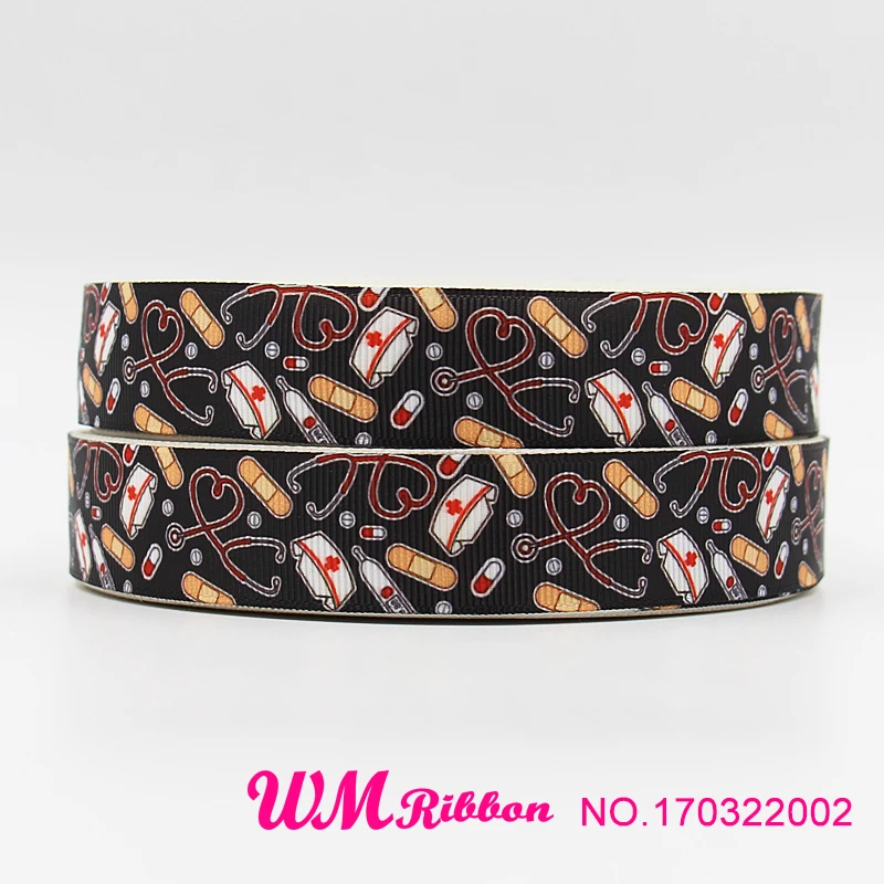 

wm 10 yards lot 7/8inch 22mm 170322002 Nurses Day printed grosgrain ribbon