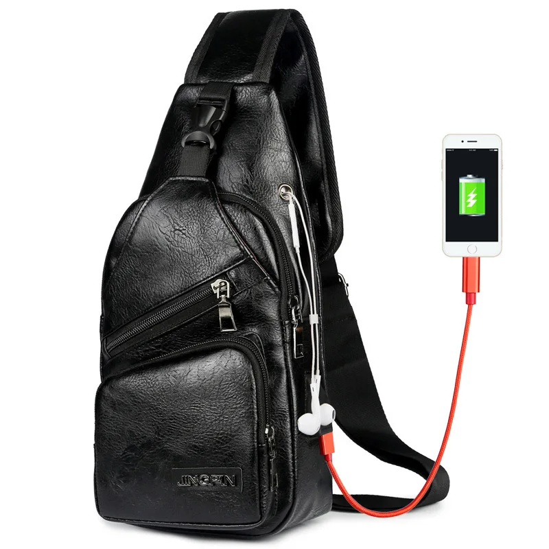 Cross-Border For Custom PU Shoulder Bag Men's USB Charging Bag Men's Chest Bag Diagonal Package Messenger Bag Men 2018 Fashion