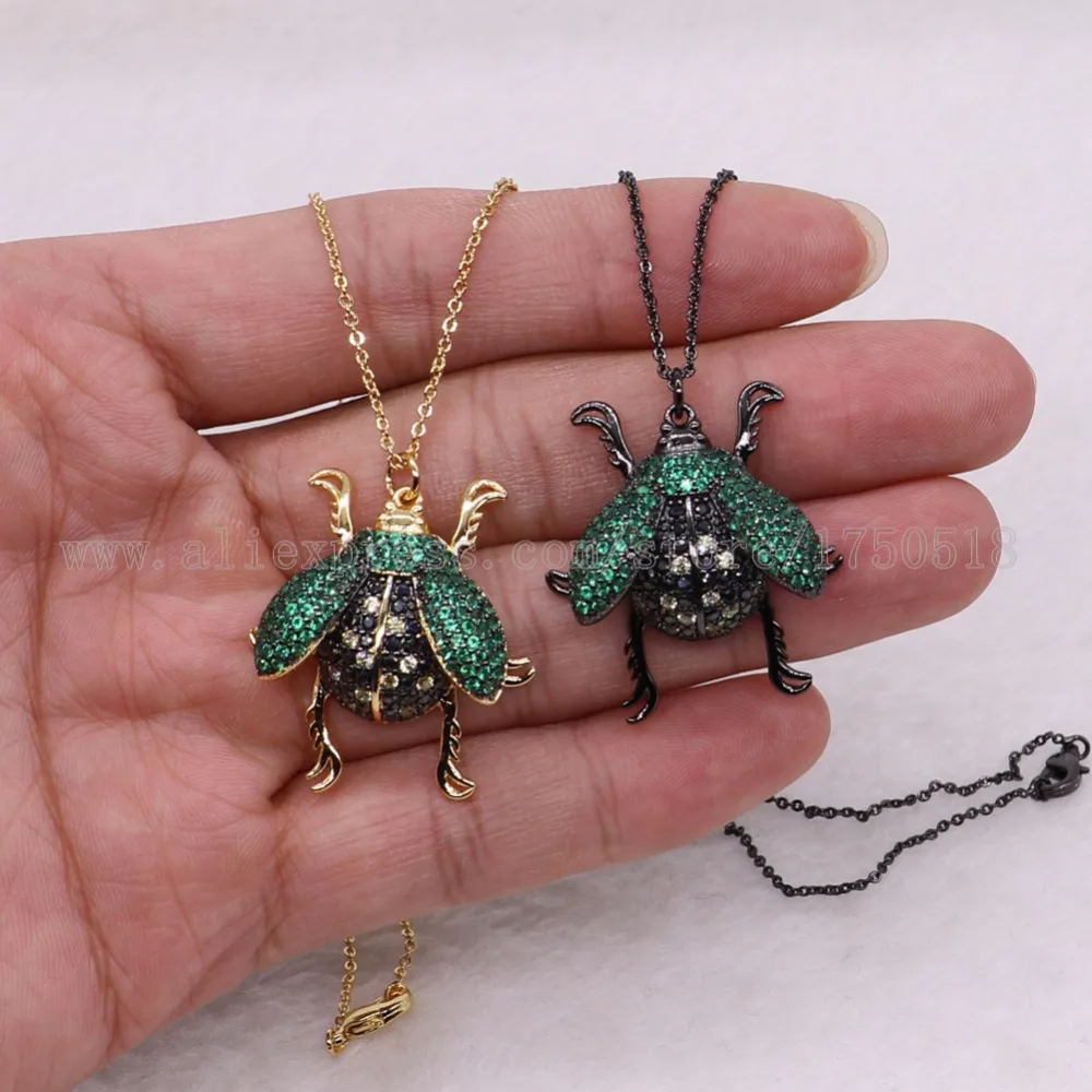 5 pieces small bugs charm mix color charm paved zircon necklace 18