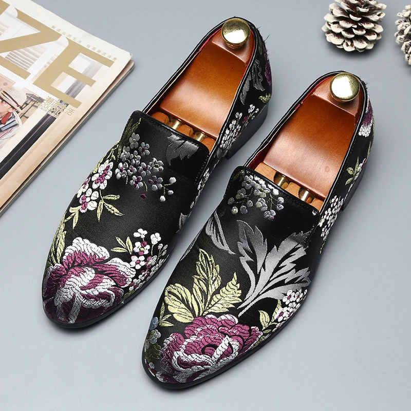 

Plus Size 37-48 Men Exquisite Embroidery Leather Shoes 2019 Colorful Handmade Formal Wear Shoes Fashion Man Casual Flats