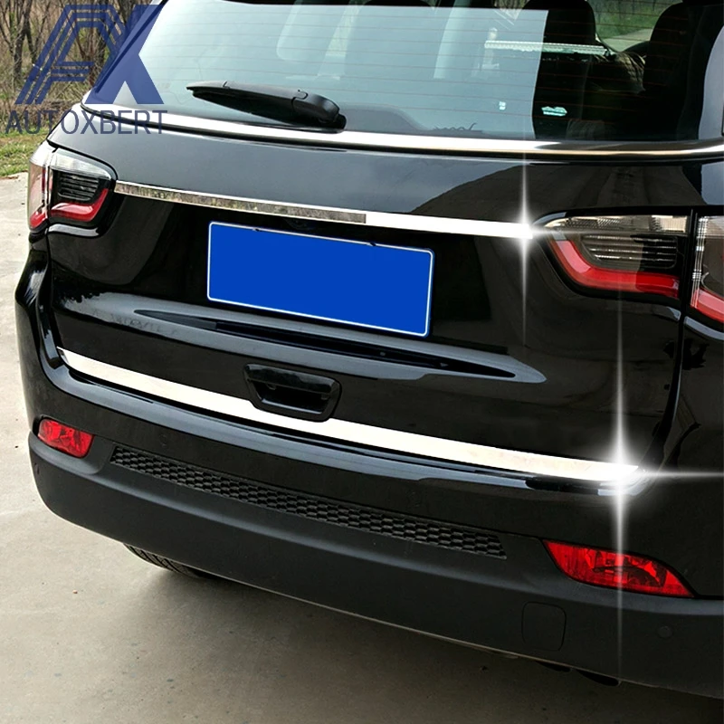 

AX 2pcs Chrome Rear Trunk Tailgate Back Door Tail Gate Strip Cover Trim Garnish Car-Styling Sticker For Jeep Compass 2017 2018