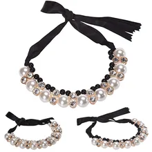 Лучшее предложение женское Двухрядное регулируемое ожерелье из искусственного жемчуга Чокеры ожерелье s дамы ювелирные изделия подарок