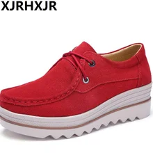 Осенние женские туфли на плоской подошве, Кожаные Замшевые сникерсы на платформе, женская повседневная обувь на шнуровке, обувь на толстой мягкой подошве