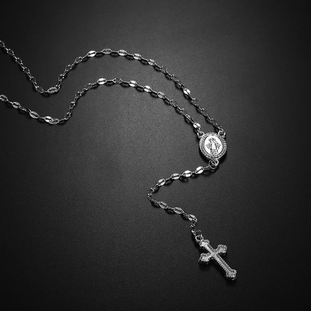 Блестящий крест кулон цепи и ожерелья Длинные Имитация четки Мадонна монета s Подвески религиозные ornamenWholesal