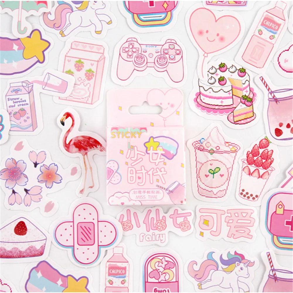 

Pink Girlhood Travel Journal Stickers Set Notepads Decorative Note Stationery Sticker Scrapbooking Diary Album Stick Lable B030