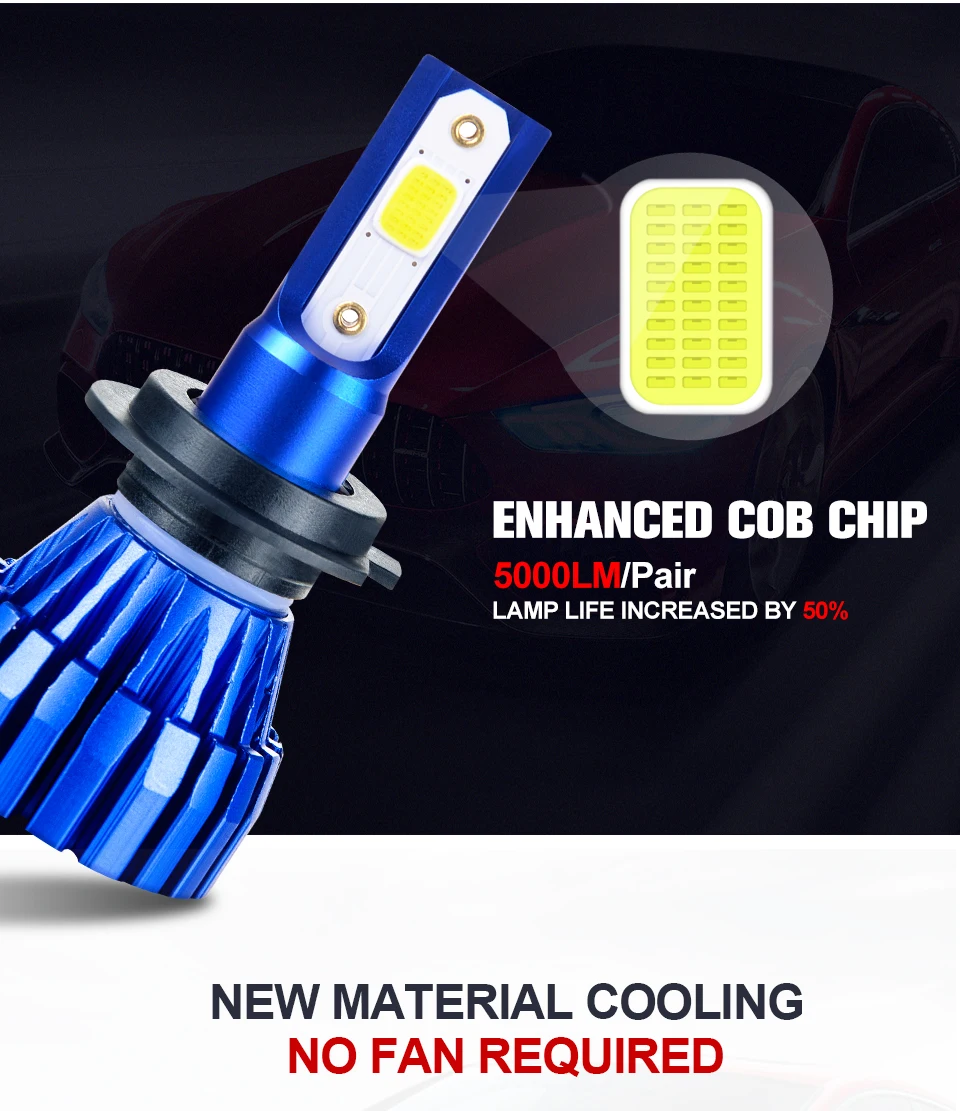 Foxcnsun 2Pcs Mini 6500K 4300K 5000LM COB H1 H4 LED H7 Car Headlight 50W Hi-Lo lights H8  H11 led 12V light bulbs for cars truck (4)