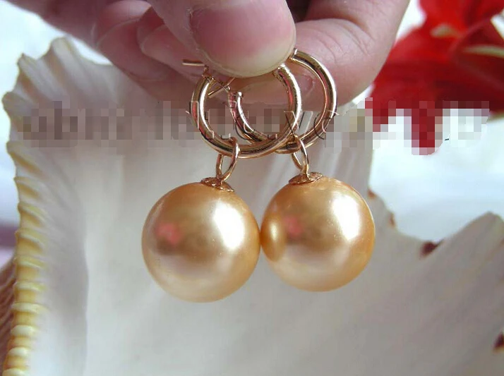 

Stunning Natural 16mm Golden Shell Pearl Earrings 14KGP