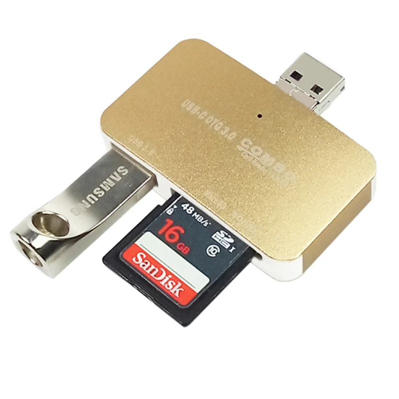 Концентратор USB 3,0 Card Reader Leadzoe 2 в 1 USB 3,0 Micro USB, карты SD/TF карты многофункциональный картридер OTG адаптер для телефона ПК