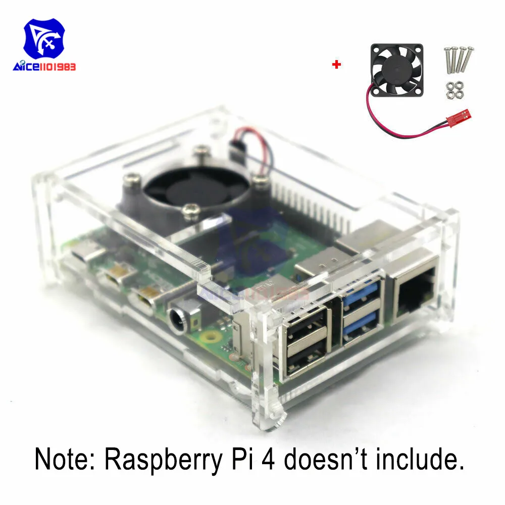 

Transparent Acrylic Case with Fan for Raspberry Pi 4 Model B Protection Shield Cover