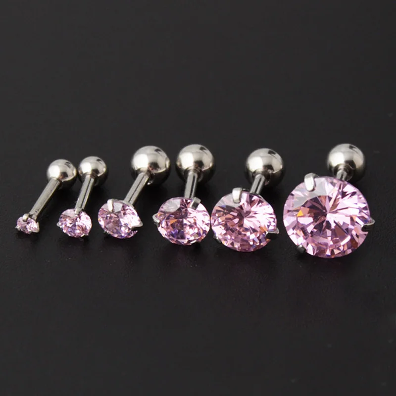 1 пара сверкающий циркон для мужчин и женщин 2 мм-6 мм 8 мм ушные серьги кость гвоздь маленькая нержавеющая сталь - Окраска металла: 2mm Pink