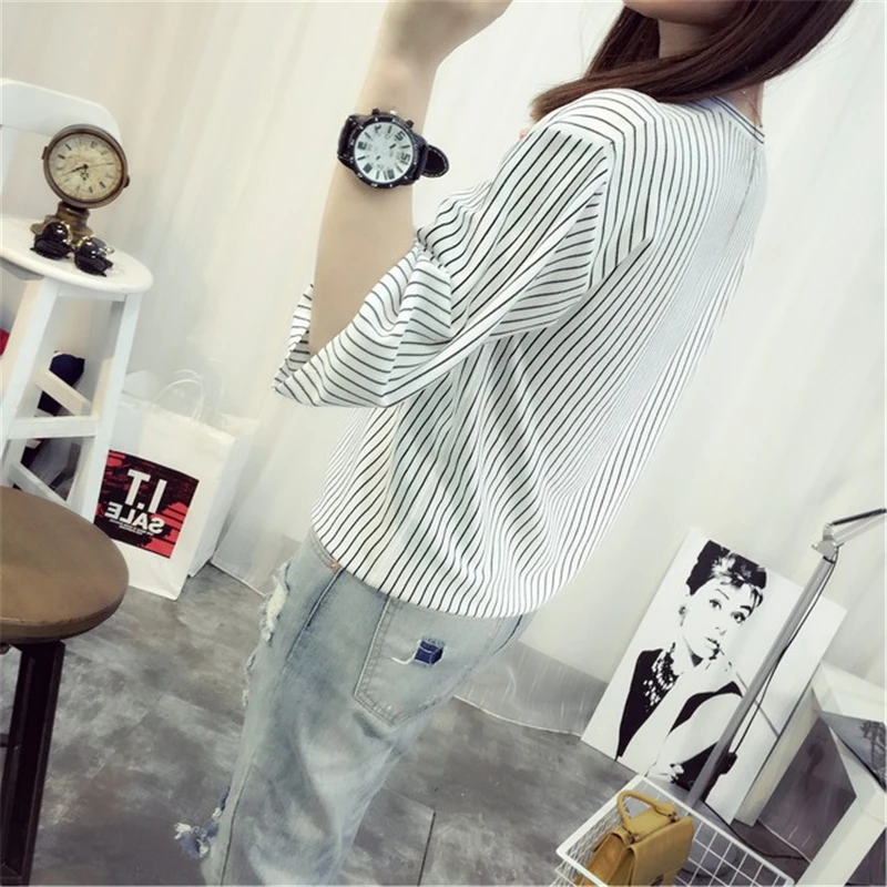 Новая мода новая простая полосатая дизайнерская профильная футболка для женщин с длинным рукавом Женские топы TT083