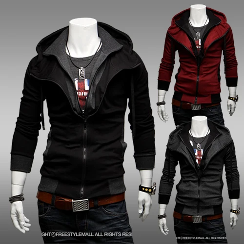 

2018 spring fashion Slim false two men hit the color thin hooded cardigan jacket men's coat