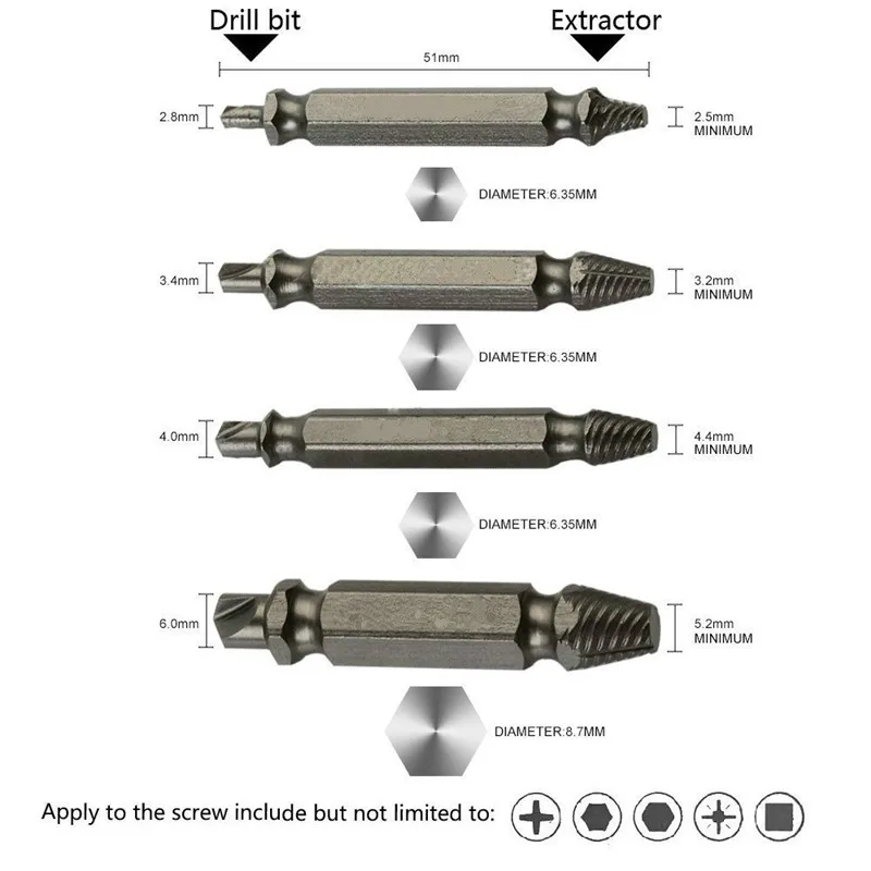 4 шт. винт легко из экстрактор сверла руководство набор сломанных поврежденных болт для удаления
