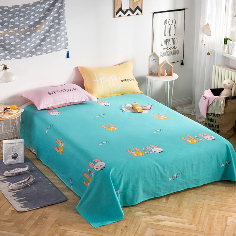 

Green Solid Color Fashion Bunny Pattern Bed Sheet Set-Hypoallergenic Wrinkle Resistant-Pillow Case For Students Children 3Pcs