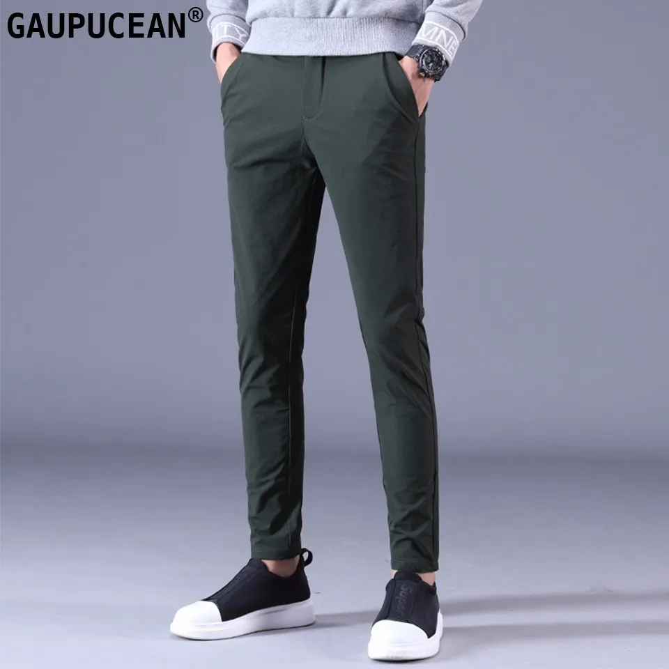 Мужские узкие брюки из 90% хлопка на весну, осень, зиму, однотонные серые, черные, зеленые, мужские длинные брюки-карандаш для молодых мужчин