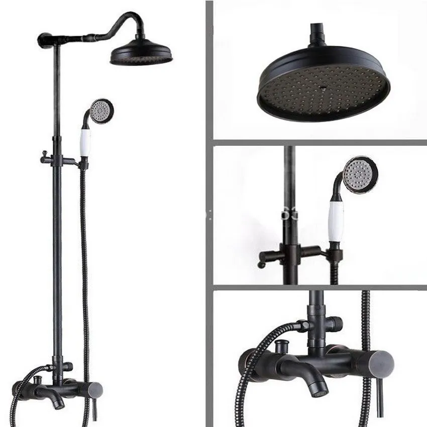 

New Wall Mounted Single Handle Black Oil Rubbed Brass Bathroom Rainfall Shower Faucet Set with Hand shower ars606