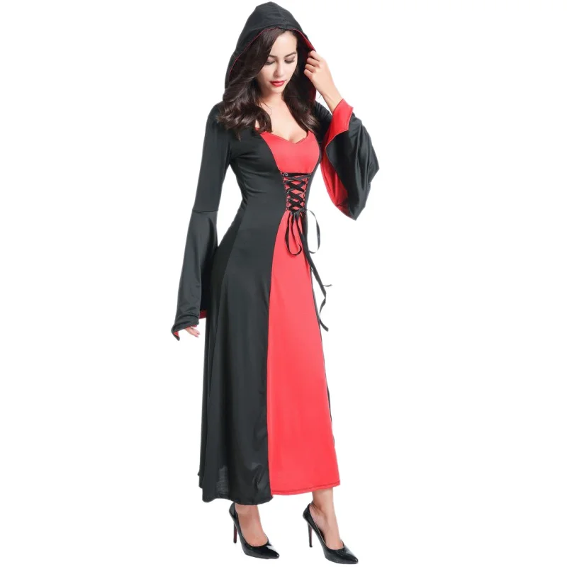 Костюмы на Хэллоуин для Для женщин queen платье костюм для сцены, косплея для взрослых с длинным рукавом Платья.Осень-зима цвет: черный, Синий Красный Vestidos - Цвет: Красный