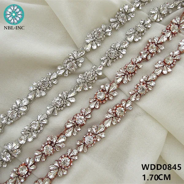 

(10 YARDS )Wholesale bridal hand beaded sewing crystal rhinestone applique trim iron on for wedding dresses WDD0845