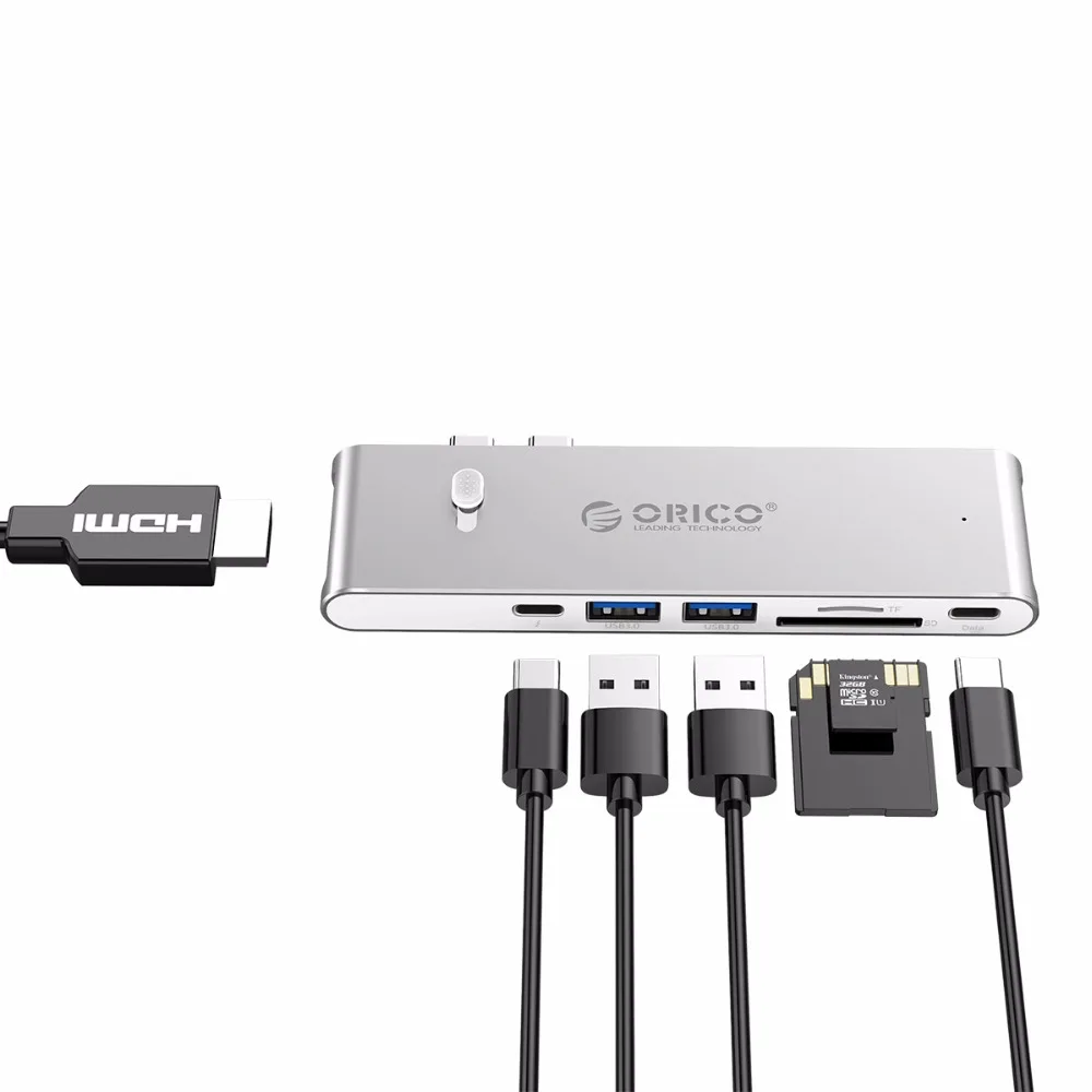 ORICO USB C концентратор двойной тип C к Мульти USB 3,0 HDMI TF/SD 60 Вт PD зарядный адаптер Thunderbolt 3 док USB разветвитель для MacBook Pro