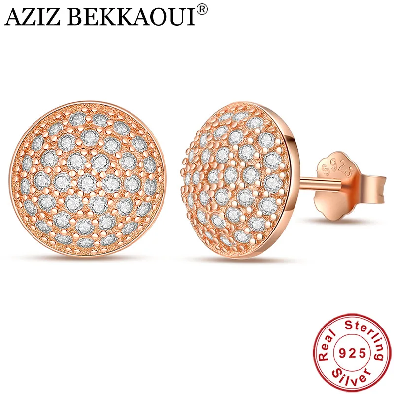 AZIZ BEKKAOUI, простые круглые 925 пробы, серебряные серьги-гвоздики для женщин, серьги с кристаллами для девочек, женские серьги, подарок