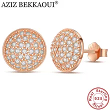 AZIZ BEKKAOUI, простые круглые 925 пробы, серебряные серьги-гвоздики для женщин, серьги с кристаллами для девочек, женские серьги, подарок