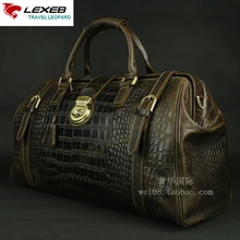 LEXEB Men’s Travel Totes Elegant Alligator Patent Regular Leather Luggage Lock Weekend Bags High Quality Hand Luggage 20″ Brown