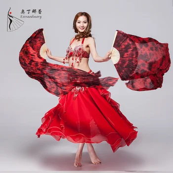 

New Arrivals100% Silk High Quality Stage Performance Props 1 Pair Fans Dance Tie Dye with Bamboo 1.8m Belly Dance Fans Silk Veil