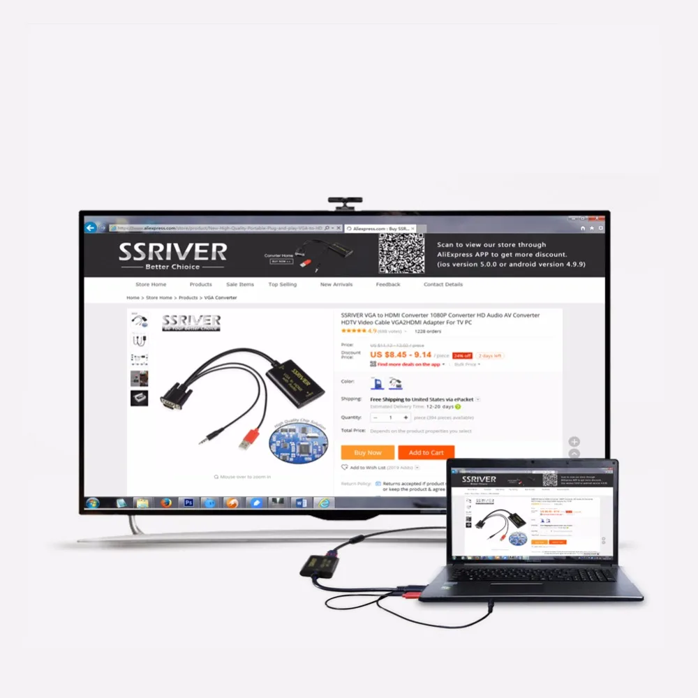 Ssriver VGA для HDMI конвертер 1080 P HD аудио видео преобразователя ТВ кабель VGA2HDMI адаптер