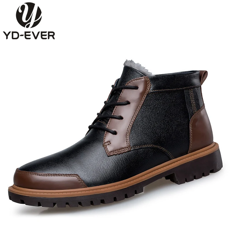 100 GENUINE LEATHER MEN FASHION BOOTS winter snow boots Long Warm