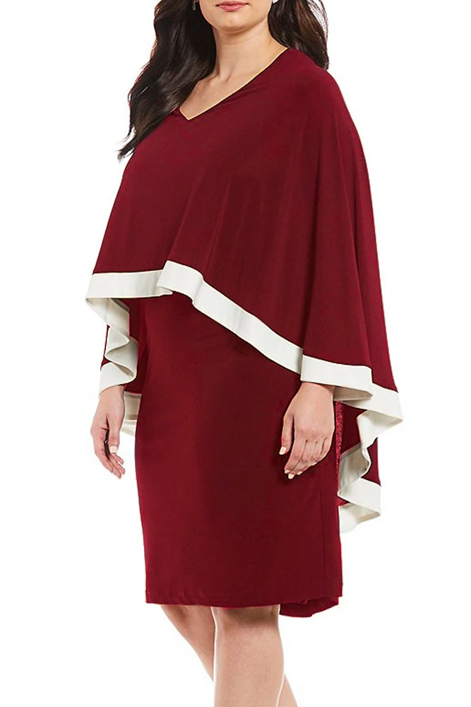 Burgundy-Contrast-Trim-Capelet-Plus-Size-Poncho-Dress-LC610924-3-1