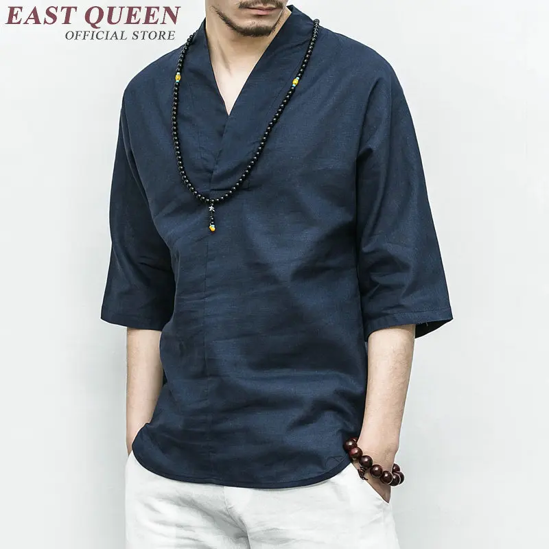 Traditional chinese clothing for men male Chinese mandarin collar shirt blouse wushu kung fu outfit tops linen shirt KK2301