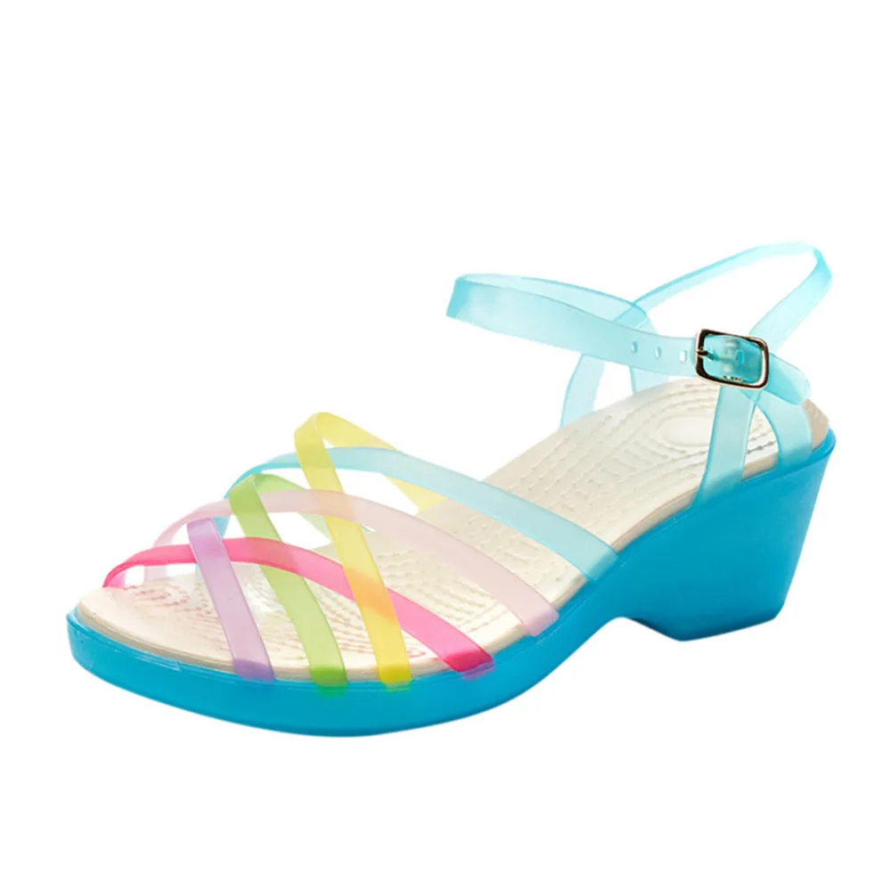 2019 women's summer rainbow wedges jelly shoes TPU non-slip high heel Roman gladiator sandals ladies platform sandals 40J25 (2)