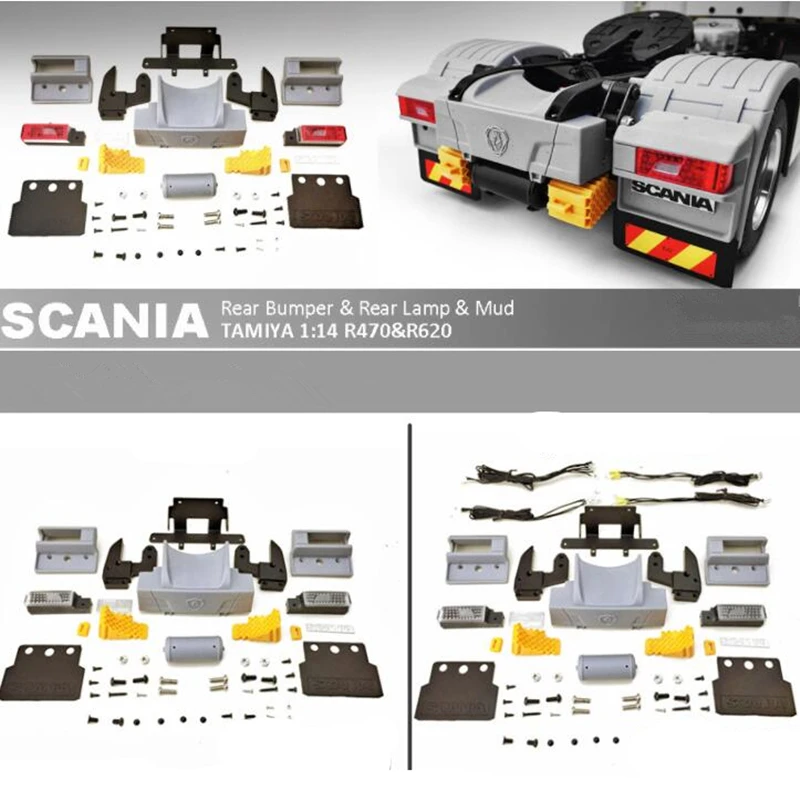 Tamiya scania запчасти для хвоста грузовика задний бампер и задние светодиодные лампы и грязевые комплекты для tamiya 1/14 rc R470 R620 56323 прицеп для трактора