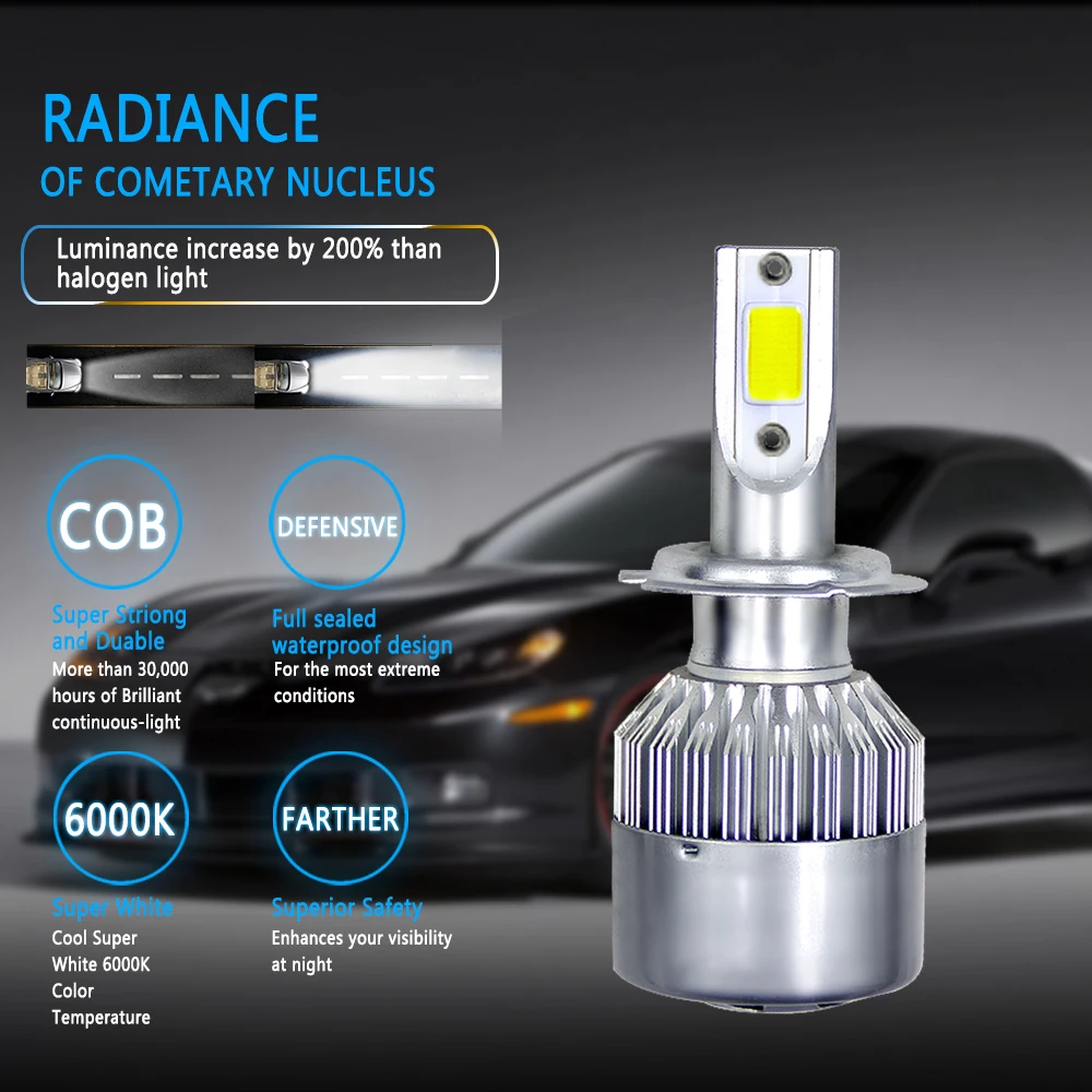 Aslent C6 Car Headlight H7 LED H4 Bulb H1 H3 H11 HB3 9005 HB4 9006 9004  9007 72W 8000lm Fog Lights Auto Headlamp Lamps 12v 24v - AliExpress
