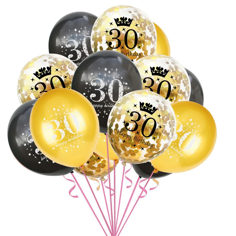 15Pcs Happy Birthday Number Gold Black Latex Confetti Balloons 18 30 40 50 60 Wedding Anniversary Birthday Party Decoration