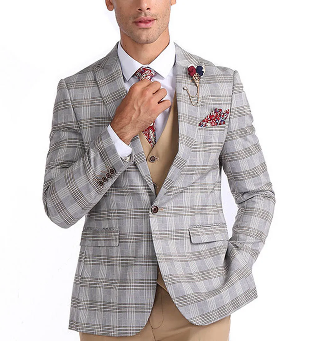 Модный мужской Клетчатый костюм из 3 предметов формальный Нотч деловой костюм Британский Стиль смокинги для свадьбы(Блейзер+ жилет+ брюки