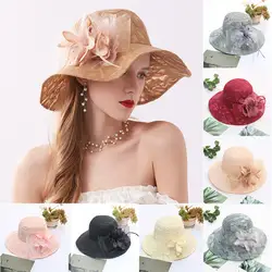 ВС шляпы для женщин складной Повседневное солнца соломенная шляпа цветок большой козырек церковь Кентукки чародей свадебные Чай вечерние